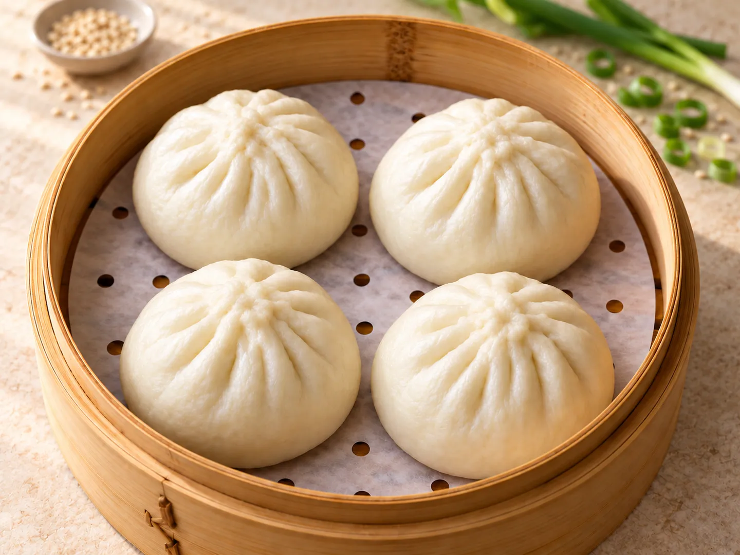 Pan bao de cerdo y cebolleta china