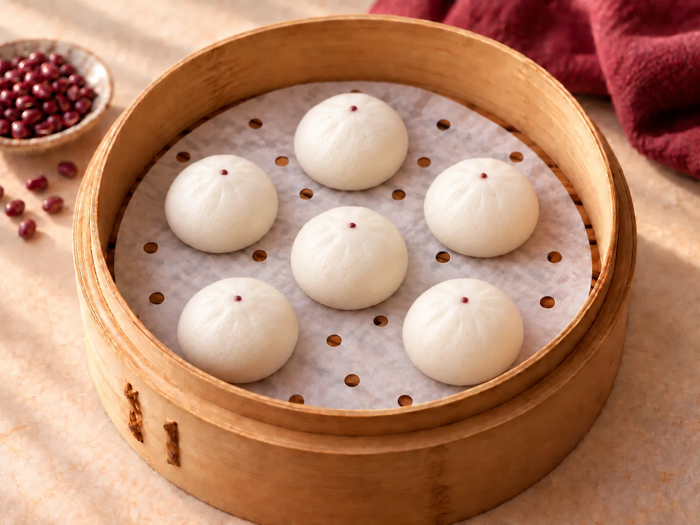Pan bao con pasta de judía roja
